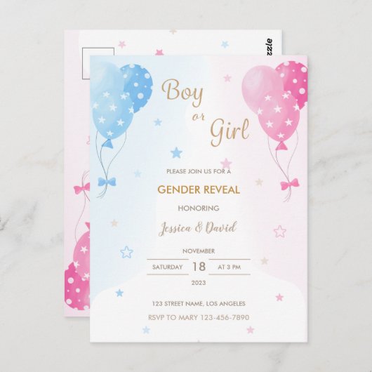 Niedlich-Rosa-Blauer-Balloons-Bericht über Junge o Postkarte (Vorne/Hinten)