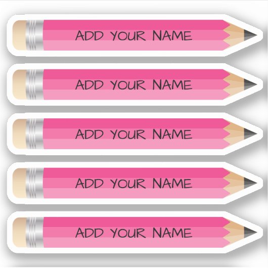 Niedlich rosa Bleistiftname Custom-Cut Vinyl Stick Aufkleber (Vorderseite)