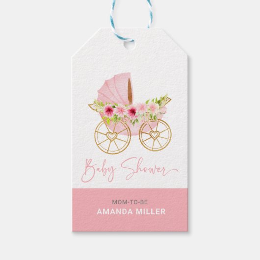 Niedlich rosa Blume dekorierte Kinderwalze Geschenkanhänger (Vorderseite)