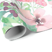 Niedlich rosa Blume Grünes Blattmuster Geschenkpapier (Rolleneckpunkt)