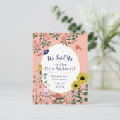 Niedlich-Rosa-Blume und Bird New Address Ankündigu Postkarte (Stehend Vorderseite)