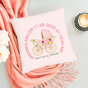 Niedlich rosa Blumenbaby Stroller Baby Geburtsdatu Kissen