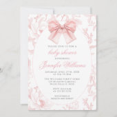 Niedlich rosa Blumencoquette Bow Baby Girl Dusche Einladung (Vorderseite)