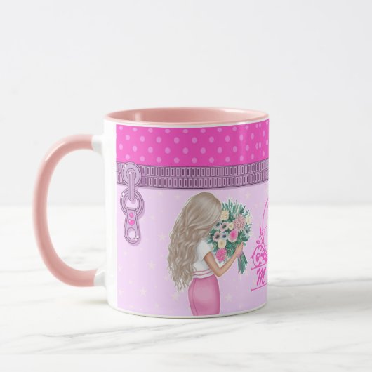 Niedlich rosa Blumendesign elegant mit Monogramm Tasse (Links)