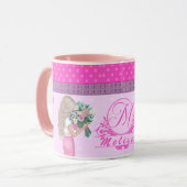 Niedlich rosa Blumendesign elegant mit Monogramm Tasse (Vorderseite Links)