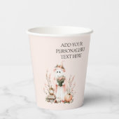 Niedlich rosa Blumenghost mit KürbisHalloween Pappbecher (Rückseite)