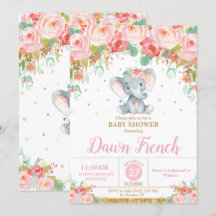 Niedlich rosa Blumenlephant Baby Shower Baby Girl