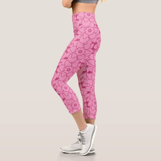 Niedlich rosa Blumenmuster Trendy Fitness Athletic Capri Leggings (Links)