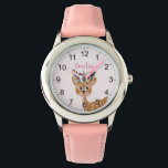 Niedlich rosa Blumenrinde und Blume Kinder Armbanduhr<br><div class="desc">Diese niedliche Kinderuhr bietet eine wunderschöne Blume an Hirschen und Aquarellen und ist leicht lesbar. Dieses hübsche,  rosa Blumendesign bietet auch einen Platz,  wo Sie Ihren Mädchennamen hinzufügen können. Das perfekte Rentierdesign für Ihre Kleinen!</div>
