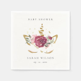 Niedlich rosa Blush Gold Bloral Unicorn Kinderdusc Serviette