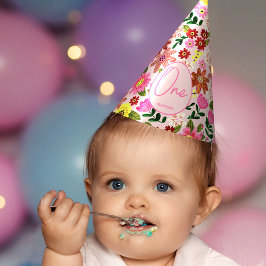 Niedlich rosa Blütenmädchen Geburtstag Partyhütchen