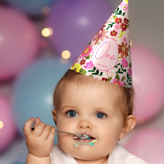 Niedlich rosa Blütenmädchen Geburtstag Partyhütchen