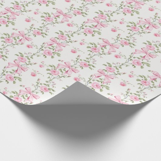 Niedlich rosa Bow Blumencoquette Geschenkpapier (Ecke)