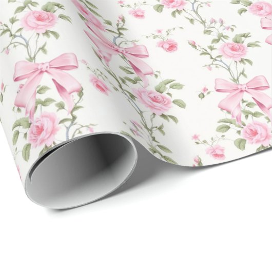Niedlich rosa Bow Blumencoquette Geschenkpapier (Rolleneckpunkt)