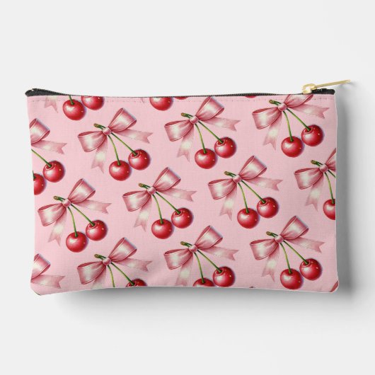 Niedlich Rosa Bow Cherry Personalisiert Zubehörtasche (Rückseite)