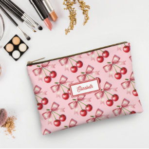 Niedlich Rosa Bow Cherry Personalisiert Zubehörtasche