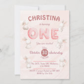 Niedlich rosa Bunny-Themed modern pastellfarben 1. Einladung (Vorderseite)