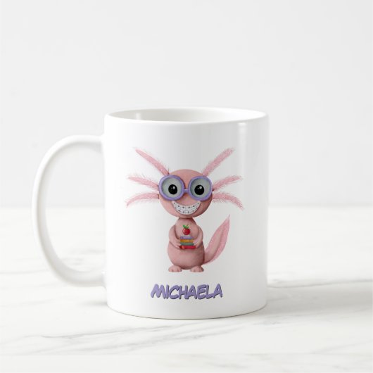 Niedlich rosa Cartoon Axolotl Kaffeetasse (Links)