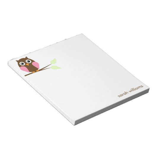 Niedlich rosa Cartoon Owl Notizblock (angewinkelt)