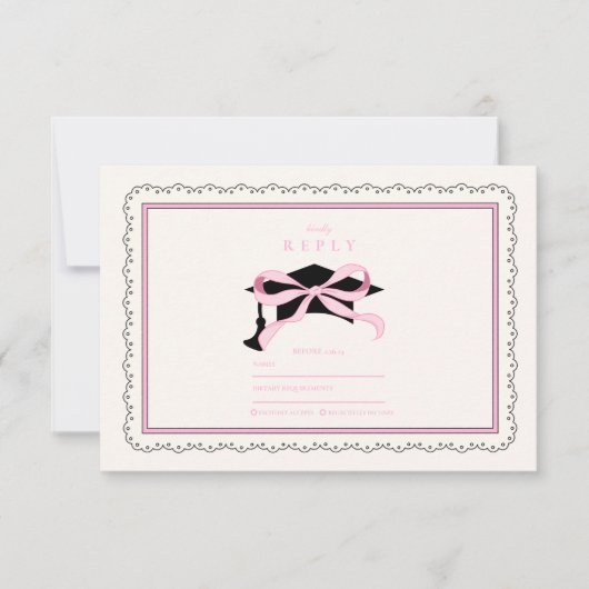 Niedlich rosa Coquette Bow Abschluss RSVP Karte (Vorderseite)