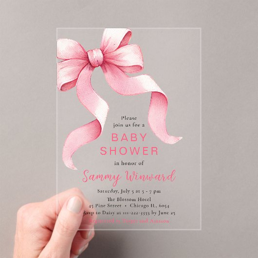 Niedlich rosa Coquette Bow Babydusche Acryleinladungen (Insitu (Handheld))