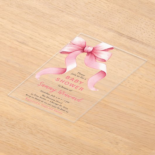 Niedlich rosa Coquette Bow Babydusche Acryleinladungen (Ablage )