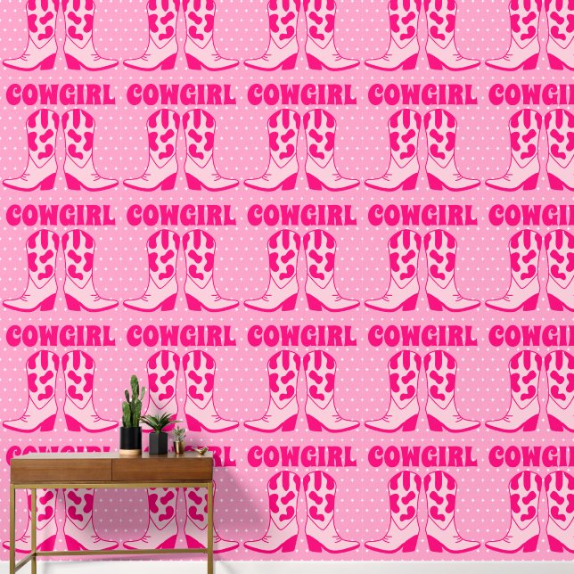 Niedlich rosa Cowgirl Stiefelmuster Tapete (Korridor)
