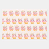 Niedlich rosa Cupcake Einhorn mit Rose Muster Geschenkpapier Set (Vorderseite)