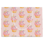 Niedlich rosa Cupcake Einhorn mit Rose Muster Große Geschenktüte (Vorderseite)