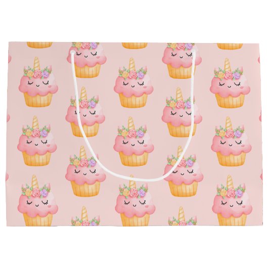 Niedlich rosa Cupcake Einhorn mit Rose Muster Große Geschenktüte (Rückseite)