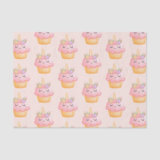 Niedlich rosa Cupcake Einhorn mit Rose Muster Seidenpapier (Vorderseite)