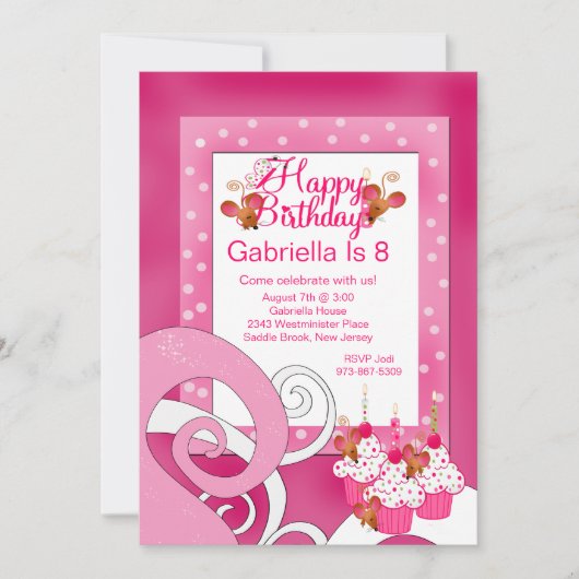 Niedlich, rosa, Cupcake Geburtstagsparty Einladung (Vorderseite)