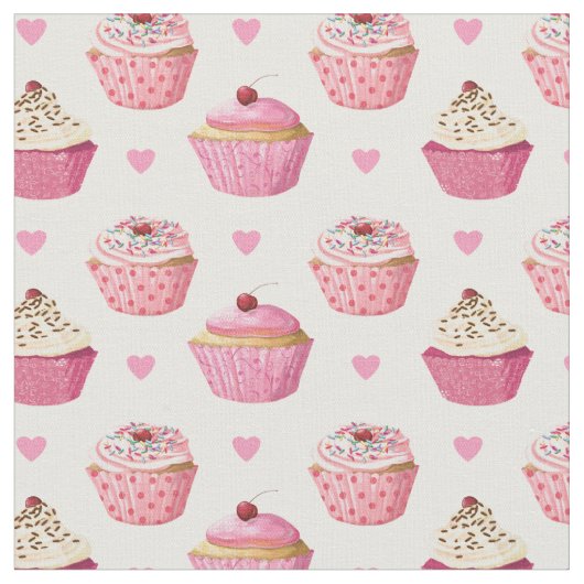 Niedlich rosa Cupcakes Druckstoff Stoff (Nahaufnahme)