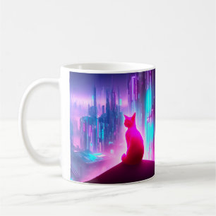 Niedlich rosa Cyber Punk City Cat Kaffeetasse
