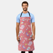 Niedlich rosa Dinosaurier Regenbogen Muster Name h Schürze (Getragen)