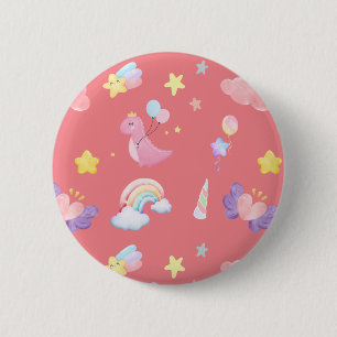 Niedlich-rosa Dinosaurier-Regenbogenballon Muster Button