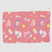 Niedlich-rosa Dinosaurier-Regenbogenballon Muster Golfhandtuch (Horizontal)