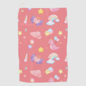 Niedlich-rosa Dinosaurier-Regenbogenballon Muster Golfhandtuch (Vorderseite)