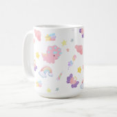 Niedlich rosa Dinosaurier Regenbogenpadel Muster Kaffeetasse (Vorderseite Links)