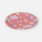 Niedlich rosa Dinosaurier Regenbogenpadel Muster Pappteller (Schrägansicht)