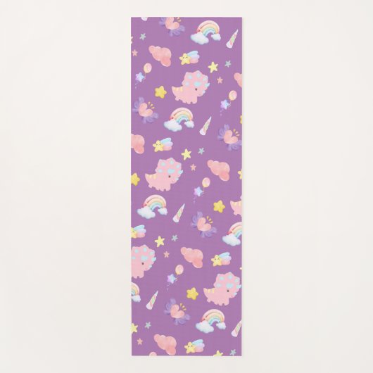 Niedlich rosa Dinosaurier Regenbogenpadel Muster Yogamatte (Vorderseite)