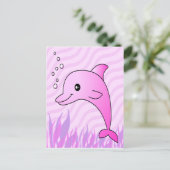 Niedlich rosa Dolphin in rosa Wasser Postkarte (Stehend Vorderseite)