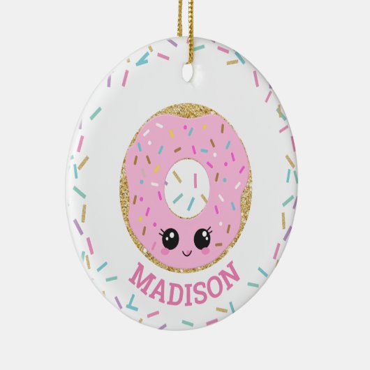 Niedlich-Rosa Donut-Doughnut mit Name Keramik Ornament (Rechts)