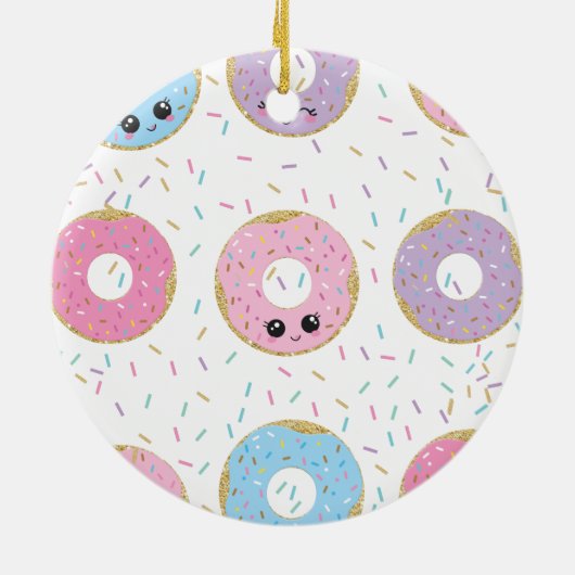 Niedlich-Rosa Donut-Doughnut mit Name Keramik Ornament (Hinten)