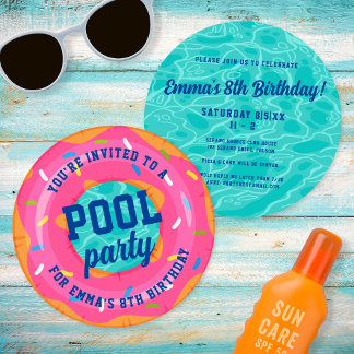 Niedlich rosa Donut Inner Tube Pool Party Geburtst Einladung
