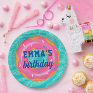 Niedlich rosa Donut Inner Tube Pool Party Geburtst Pappteller