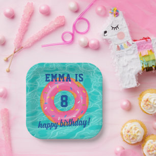 Niedlich rosa Donut Inner Tube Pool Party Geburtst Pappteller