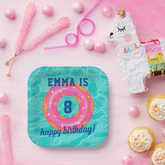 Niedlich rosa Donut Inner Tube Pool Party Geburtst Pappteller (Party)