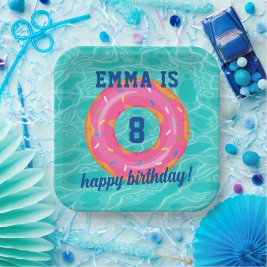 Niedlich rosa Donut Inner Tube Pool Party Geburtst Pappteller (Party)