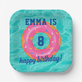 Niedlich rosa Donut Inner Tube Pool Party Geburtst Pappteller